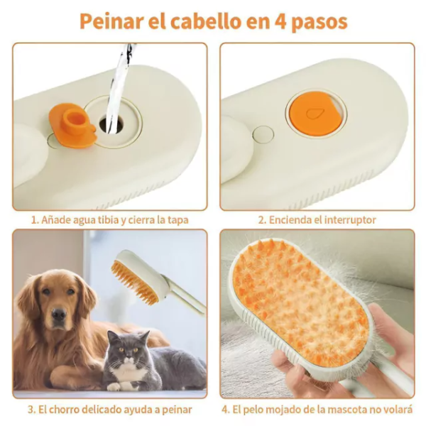 Cepillo 3 en 1 con vapor masajeador suave perro gato